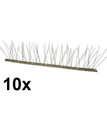 Paukščių atbaidymo spygliai su nerūdijančiojo plieno pagrindu, spyglių išdėstymas 6-4-6-4, 10 × 50 cm, plotis 8,5 cm, aukštis 11,8 cm