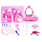 Žaislinis rožinis kosmetinis staliukas su priedais mergaitėms