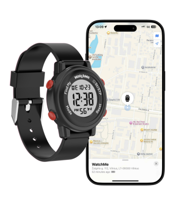 Vaikiškas išmanusis laikrodis su Apple Find My funkcija, WatchMe, juodas