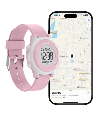 Vaikiškas išmanusis laikrodis su Apple Find My funkcija, WatchMe, rožinis