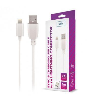 Laidas USB - Lightning 3,0 m 2A baltas