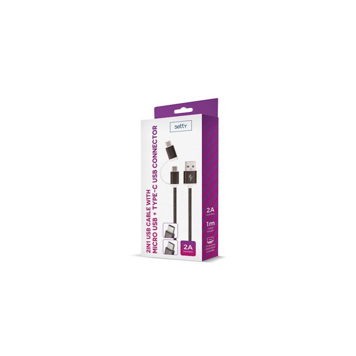 2in1 USB laidas micro USB+type-C, juodas