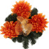 Wianek z dekoracją - chryzantemy pomarańczowe + liście ozdobne