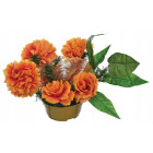 Kompozycja nagrobna stroik - chryzantemy i róże pomarańczowe - 5 kwiatów