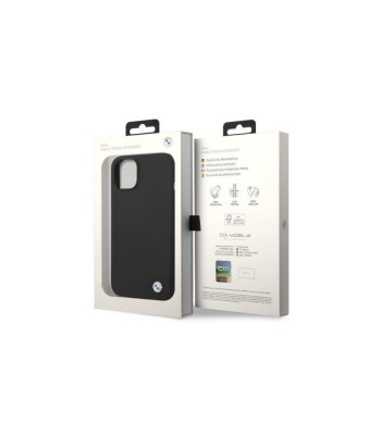 Telefono dėklas iPhone 14 Plus 6,7 BMHCP14MSILBK czarne Silikoninis metalinis logotipas