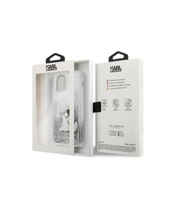 Karl Lagerfeld dėklas, skirtas iPhone 12 Pro Max 6,7 KLHCP12LGCFS sidabrinis kietas dėklas Liquid Glitter Choupette Fun