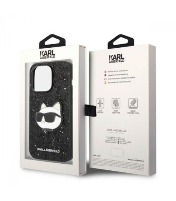 Karl Lagerfeld dėklas, skirtas iPhone 14 Pro 6,1 KLHCP14LG2CPK juodas kietas dėklas Fixed Glitter Choupette NFT