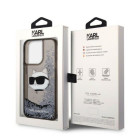 Karl Lagerfeld dėklas, skirtas iPhone 14 Pro 6,1 KLHCP14LLNCHCK juodas kietas dėklas Liquid Glitter NFT Choupette Head