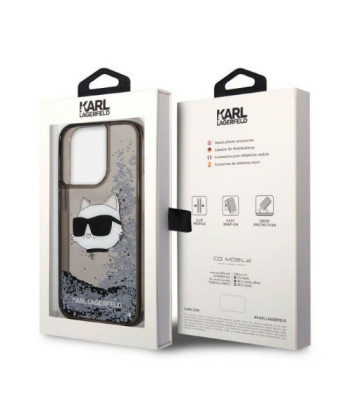 Karl Lagerfeld dėklas, skirtas iPhone 14 Pro 6,1 KLHCP14LLNCHCK juodas kietas dėklas Liquid Glitter NFT Choupette Head