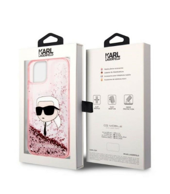 Karl Lagerfeld dėklas, skirtas iPhone 14 Plus 6,7 KLHCP14MLNCHCP rožinis kietas dėklas Liquid Glitter NFT Choupette Head