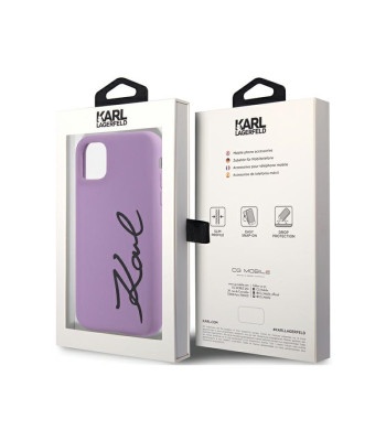 Karl Lagerfeld dėklas, skirtas iPhone 11 / Xr KLHCN61SKSVGU purpurinis kietas dėklas Silikoninis parašas