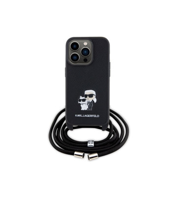 Karl Lagerfeld dėklas, skirtas iPhone 15 Pro 6,1 KLHCP15LSAKCPSK juodas HC Saffiano KC Metal Pin Crossbody