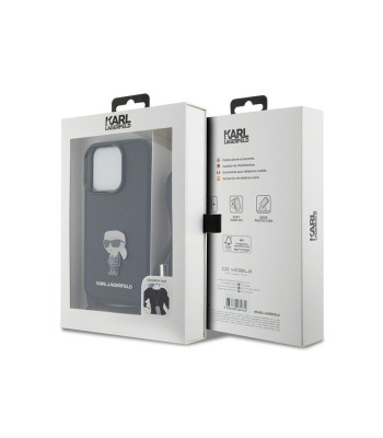 Karl Lagerfeld dėklas, skirtas iPhone 15 Pro 6,1 KLHCP15LSASKNPSK juodas HC Saffiano Ikonik Metal Pin Monogram Crossbody