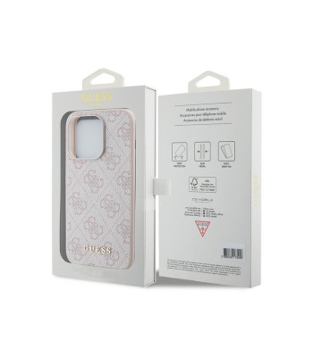 Guess dėklas skirtas iPhone 15 Pro 6,1 GUHCP15LG4GFPI rožinis HC PU 4G metalinis logotipas