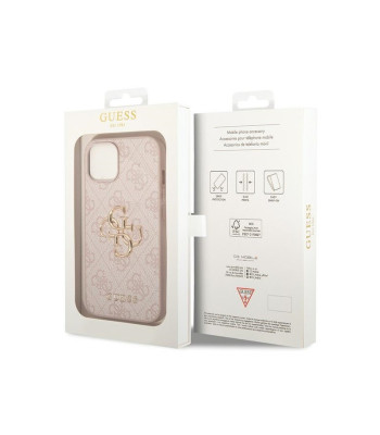 Guess dėklas skirtas iPhone 15 6,1 GUHCP15S4GMGPI rožinis HC PU odos 4G metalinis logotipas