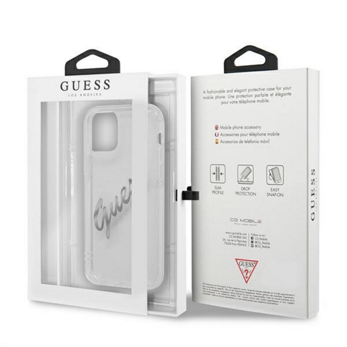 Guess telefono dėklas  iPhone 12 Pro Max 6,7 GUHCP12LKTRSVSI transparent hard telefono dėklas Vintage Script silver