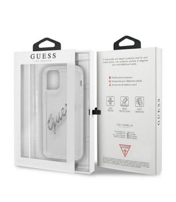 Guess telefono dėklas  iPhone 12 Pro Max 6,7 GUHCP12LKTRSVSI transparent hard telefono dėklas Vintage Script silver