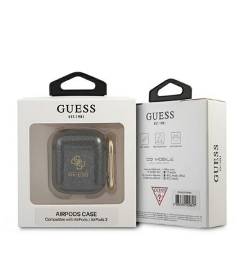 Guess telefono dėklas  Airpods GUA2UCG4GK black Glitter Collection