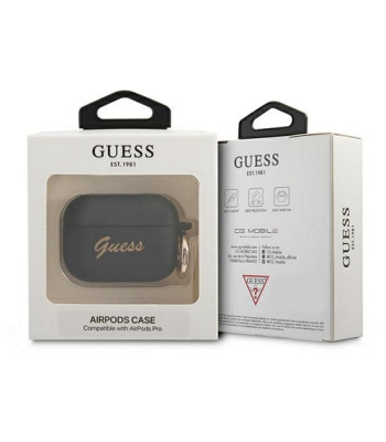 Guess telefono dėklas  AirPods Pro GUAPSSSK black Silikoninis Vintage Script