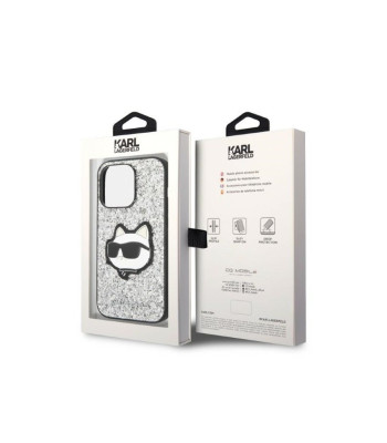 Karl Lagerfeld dėklas iPhone 14 Pro Max 6,7 KLHCP14XG2CPS silver harddėklas Glitter Choupette Patch