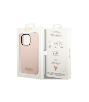 Guess telefono dėklas  iPhone 14 Pro Max 6,7 GUHMP14XSBPLP rožinė hard telefono dėklas Liquid Silikoninis Logo Plate MagSafe