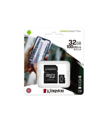 Kingston atminties kortelė 32GB microSDHC Canvas Select Plus kl. 10 UHS-I 100 MB/s + adapteris