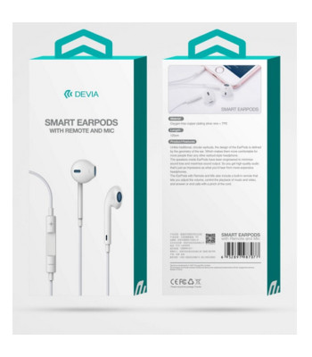 Devia laidinės ausinės Smart jack 3,5mm balta