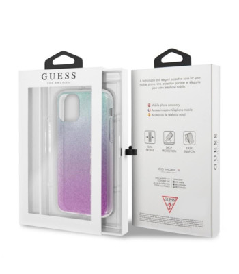 Guess dėklas, skirtas iPhone 11 Pro Max GUHCN65PCUGLPBL rožinės-mėlynos spalvos kietas dėklas Glitter Gradient