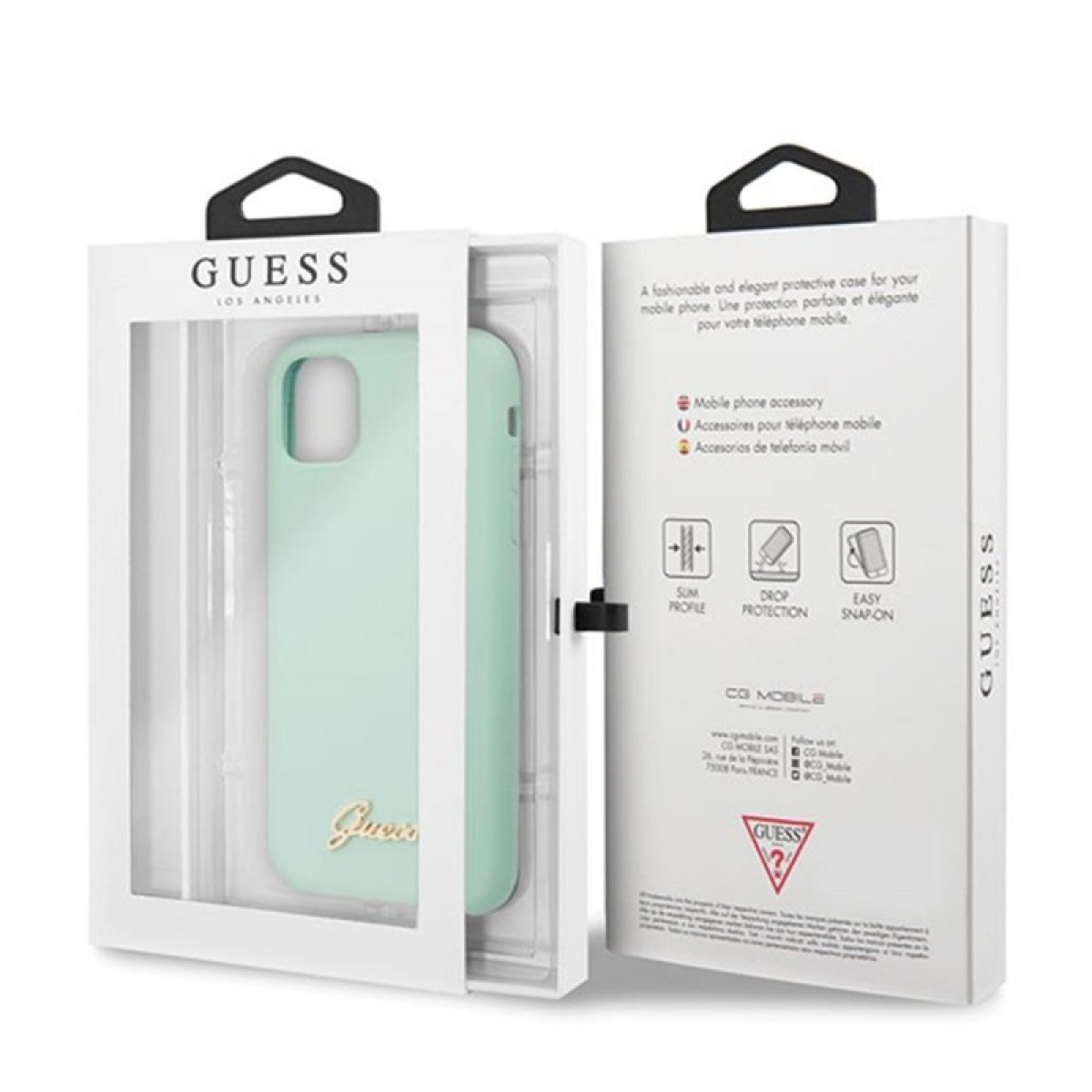 Guess dėklas iPhone 11 Pro Max GUHCN65LSLMGG žalias kietas dėklas Vintage Gold Logo