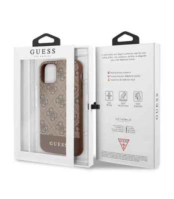 Guess dėklas iPhone 11 GUHCN61G4GLBR rudas kietas dėklas 4G PU metalinis logotipas