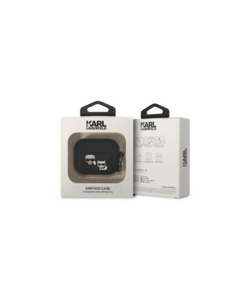 Karlo Lagerfeldo etapai, skirti Airpods Pro KLACAPSILKCK juodam silikonui Karl + Choupette
