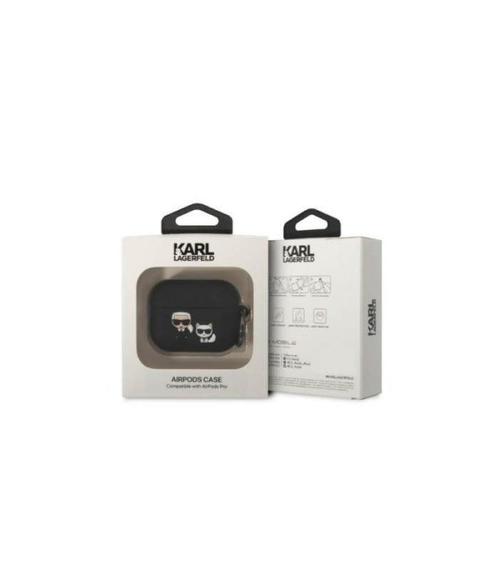 Karlo Lagerfeldo etapai, skirti Airpods Pro KLACAPSILKCK juodam silikonui Karl + Choupette