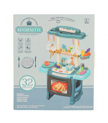 Vaikiška plastikinė virtuvėlė su šviesa ir čiaupu mėlyna