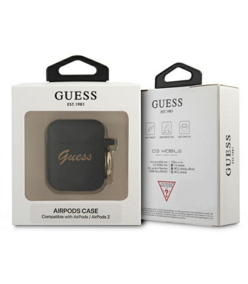 Guess telefono dėklas  AirPods GUA2SSSK black Silikoninis Vintage Script