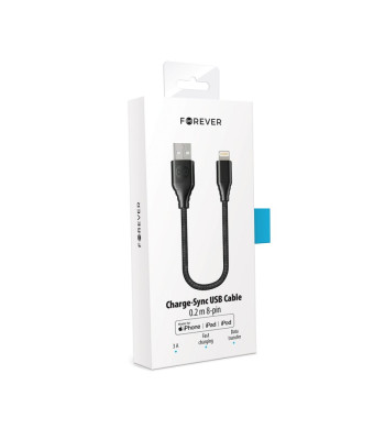Forever Core MFI kabelis USB - Lightning 0,2 m 2,4A juodas