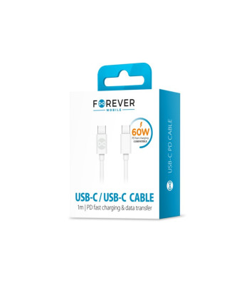 Forever kabelis USB-C - USB-C 1,0 m 60W baltas