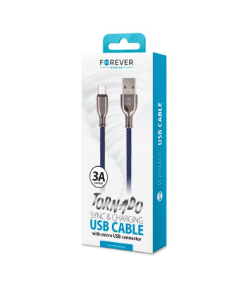 Forever Tornado kabelis USB - microUSB 1,0 m 3A tamsiai mėlynas