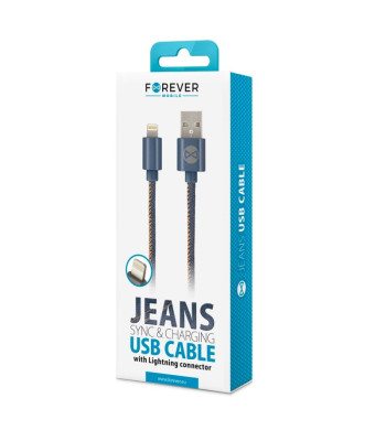 Forever Jeans kabelis USB - Lightning 1,0 m 2A mėlynas
