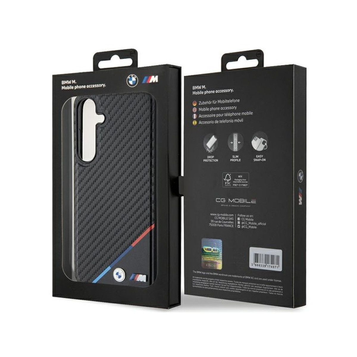 BMW dėklas for Samsung Galaxy S24 black automobilinisbon Tricolor Line MagSafe