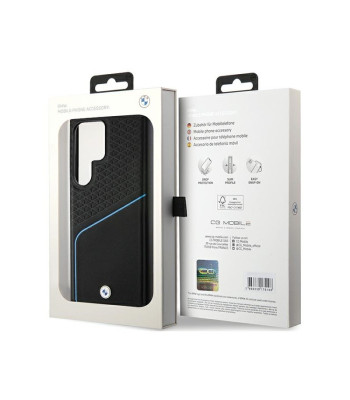 BMW dėklas for Samsung Galaxy S24 Ultra black Signature Leather Textured - Line MagSafe