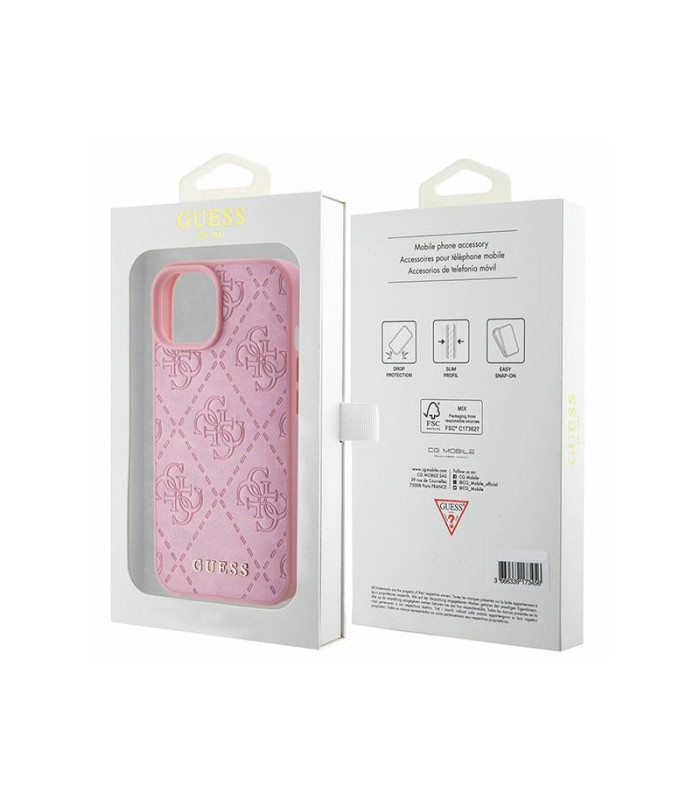 Guess dėklas for iPhone 15 6.1 GUHCP15SP4EPMP pink harddėklas Leather 4G Stamped
