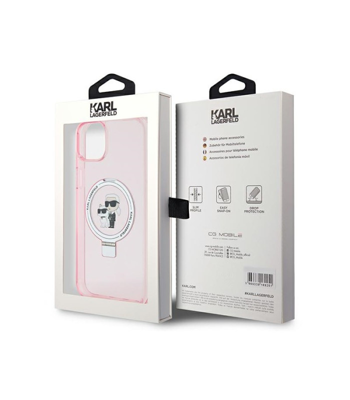 Karl Lagerfeld dėklas for iPhone 15 Pro 6,1 KLHMP15SHMRSKCP pink harddėklas Ring Stand Karl-Choupettte MagSafe