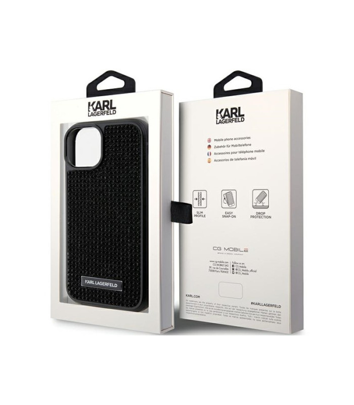 Karl Lagerfeld dėklas for iPhone 15 6,1 KLHCP15SHDSPLK black harddėklas Rhinestone Logo Metal Plate