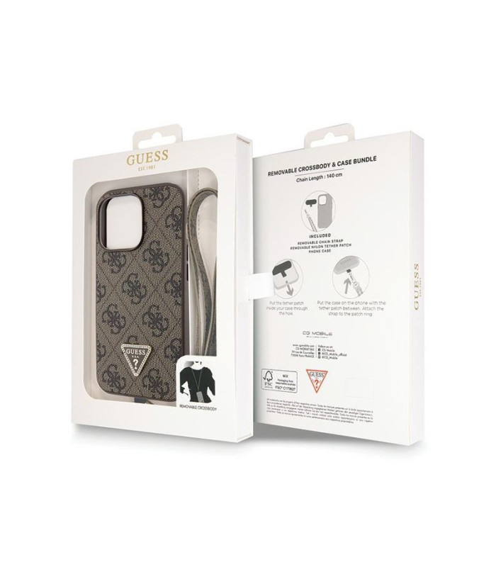 Guess dėklas for iPhone 13 Pro 6,1 GUHCP13LP4TDSCPW brown HC PU Leather Metal Logo Strass Crossbody