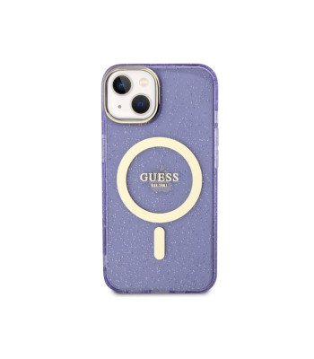 Guess dėklas for iPhone 14 6,1 GUHMP14SHCMCGU purple harddėklas Magsafe IML Glitter Gold