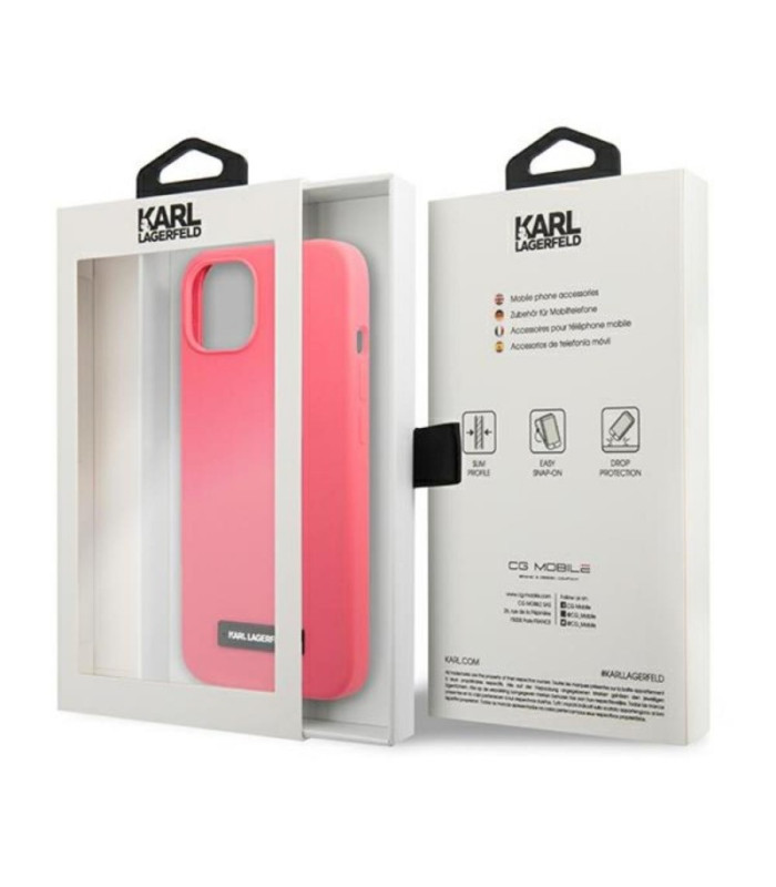 Karl Lagerfeld dėklas for iPhone 13 KLHCP13MSLMP1PI fuchsia hard dėklas Liquid Glitter Logo