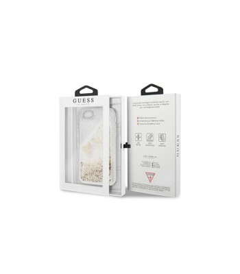 Guess dėklas iPhone SE 2022 / SE 2020 / 7 / 8 GUOHCI8GLHFLGO kietasis dėklas auksinis Charms 2 Liquid Glitter