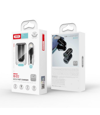 XO automobilinis įkroviklis TZ12 QC 3.0 18W 1x USB juodas + USB-C kabelis