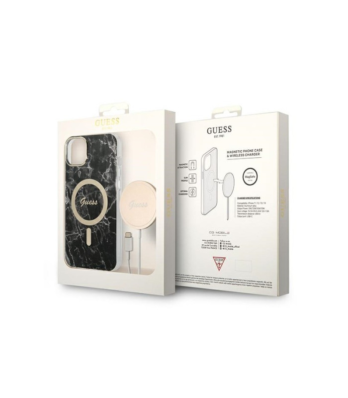Guess set dėklas + įkroviklis for iPhone 14 Plus 6,7 GUBPP14MHMEACSK black hard dėklas Marble MagSafe