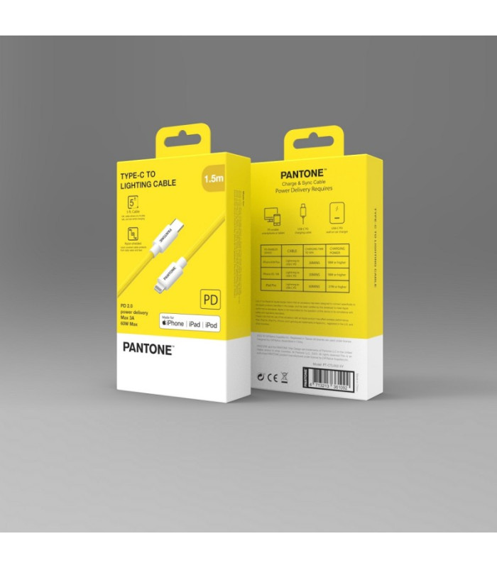 PANTONE MFi kabelis Lightning - USB-C 1,5 m PT-CTL002-5 Geltonas 102C